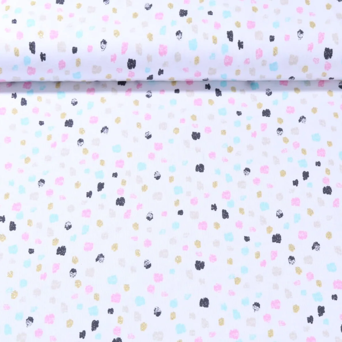 Jersey Kleckse Glitzer Weiß Türkis