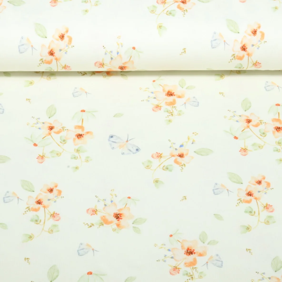 Jersey Little Jax Digitaldruck Blumen und Schmetterlinge Hellbeige