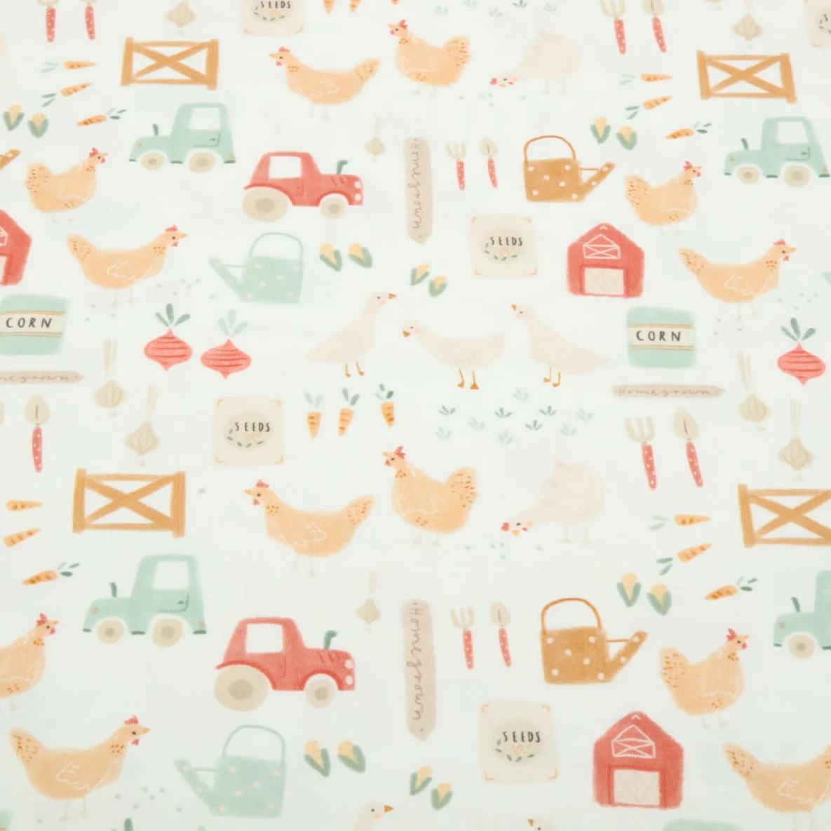 Jersey Little Jax Digitaldruck Hühnerhof Ecru