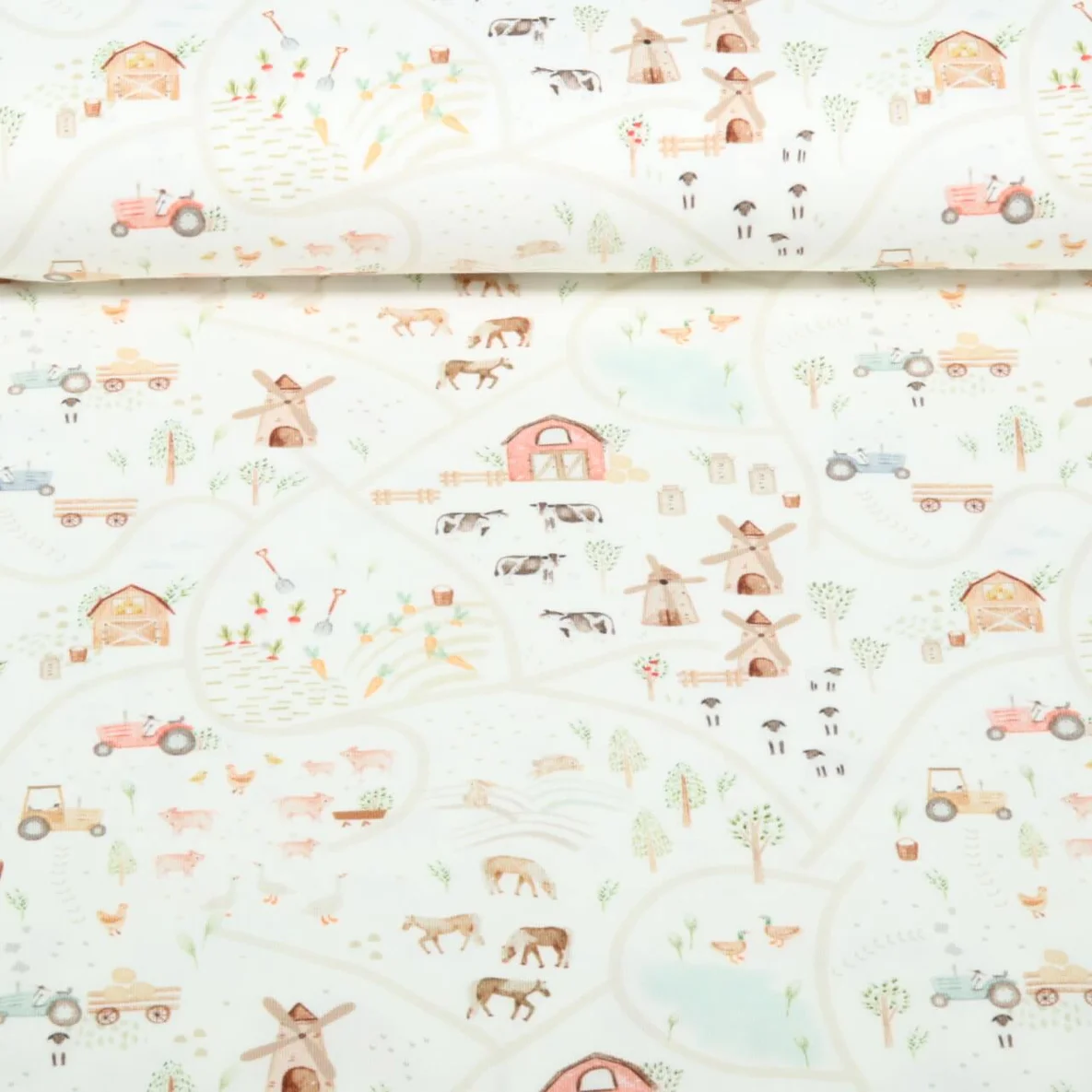 Jersey Little Jax Digitaldruck Kleiner Bauernhof Ecru