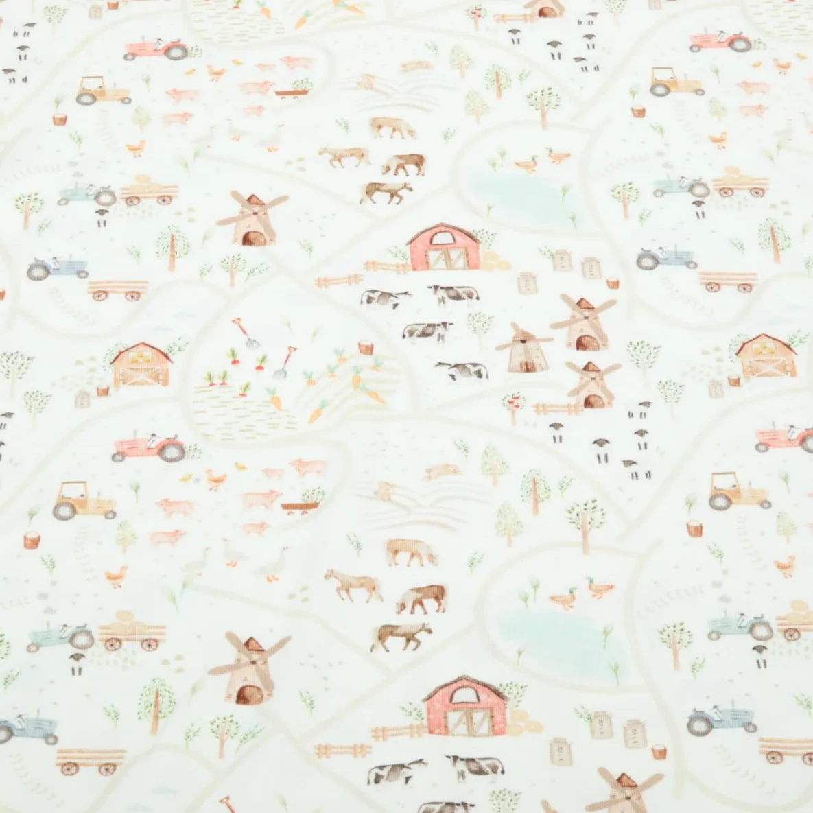 Jersey Little Jax Digitaldruck Kleiner Bauernhof Ecru