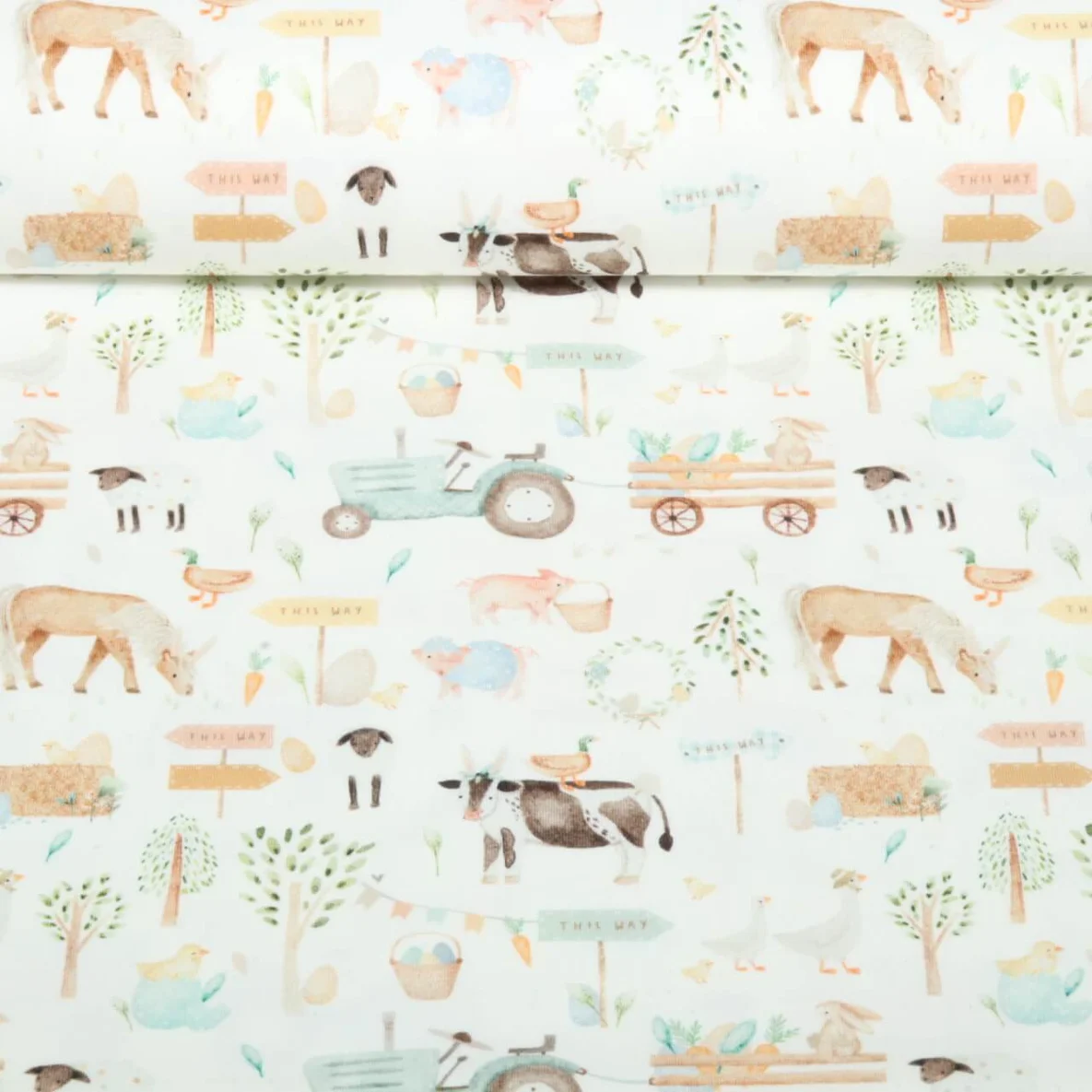 Jersey Little Jax Digitaldruck Ostern Auf Der Farm Ecru