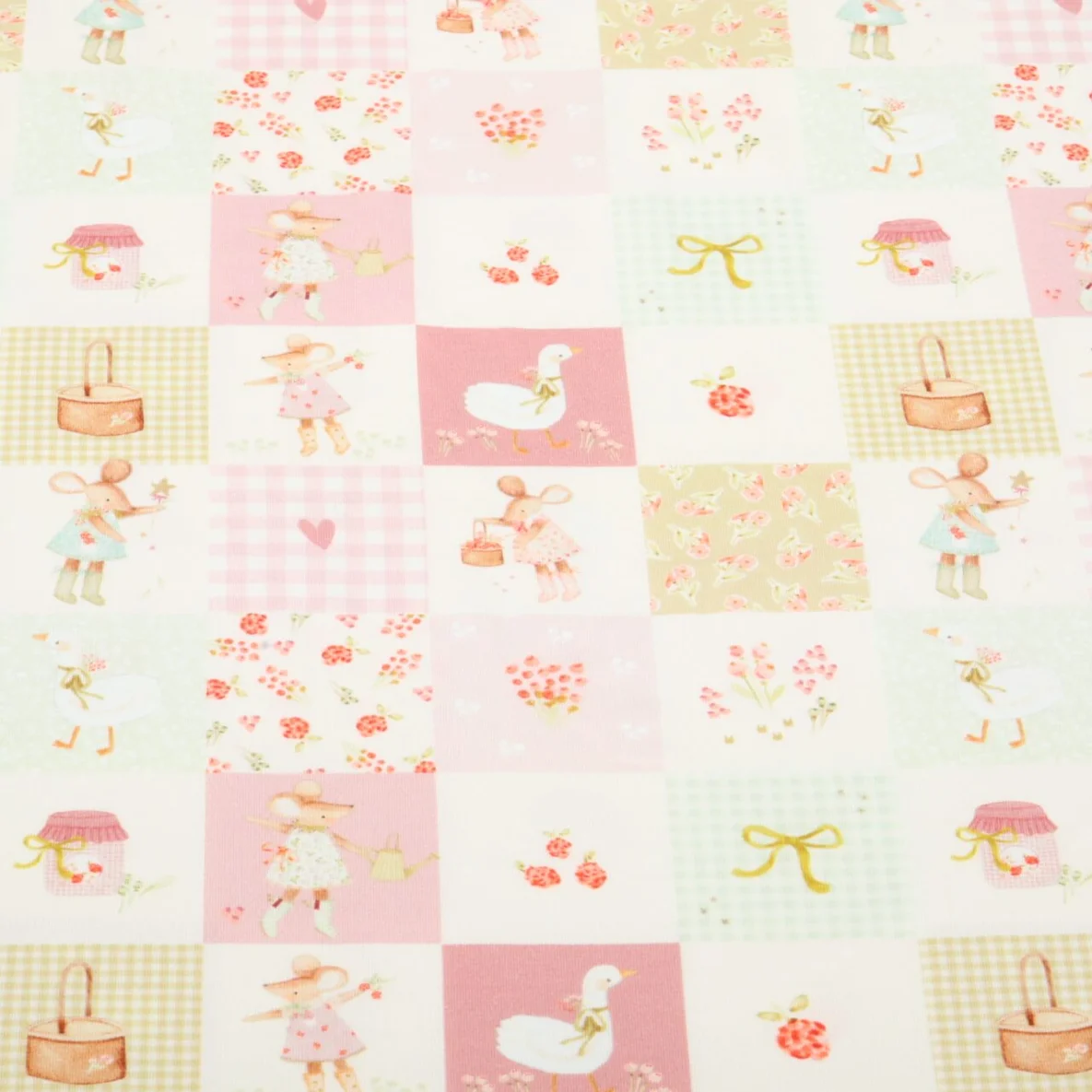 Jersey Little Jax Digitaldruck Patchwork Mäuschen Rosa