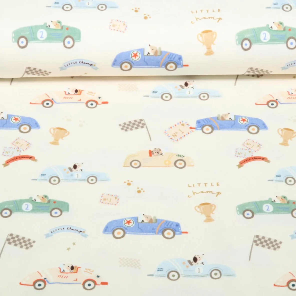 Jersey Little Jax Digitaldruck Tierisches Autorennen Beige