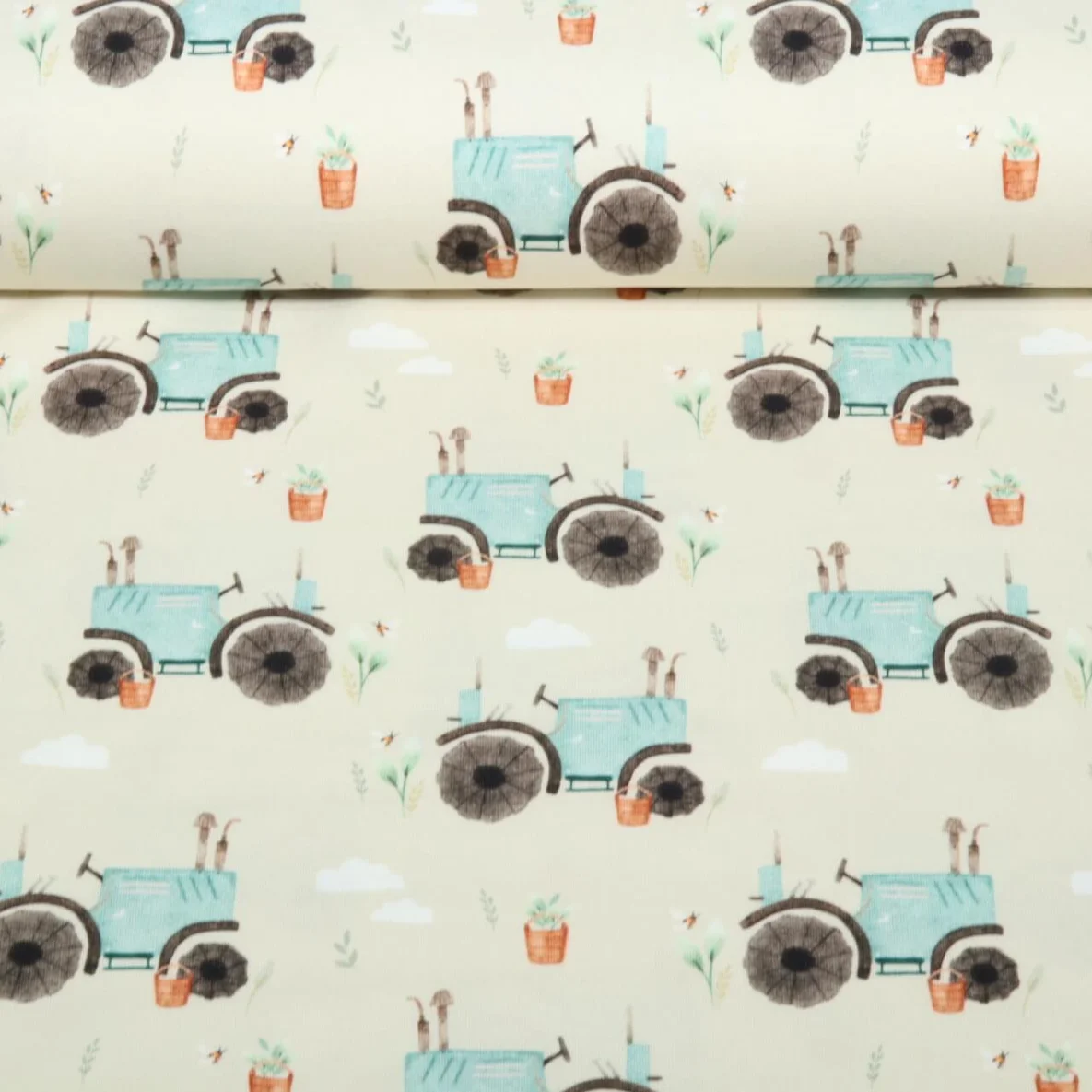 Jersey Little Jax Digitaldruck Traktor Oldtimer Beige