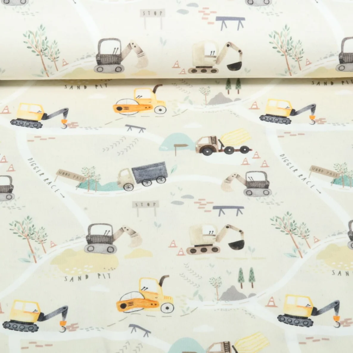 Jersey Little Jax Digitaldruck Zur Baustelle Beige