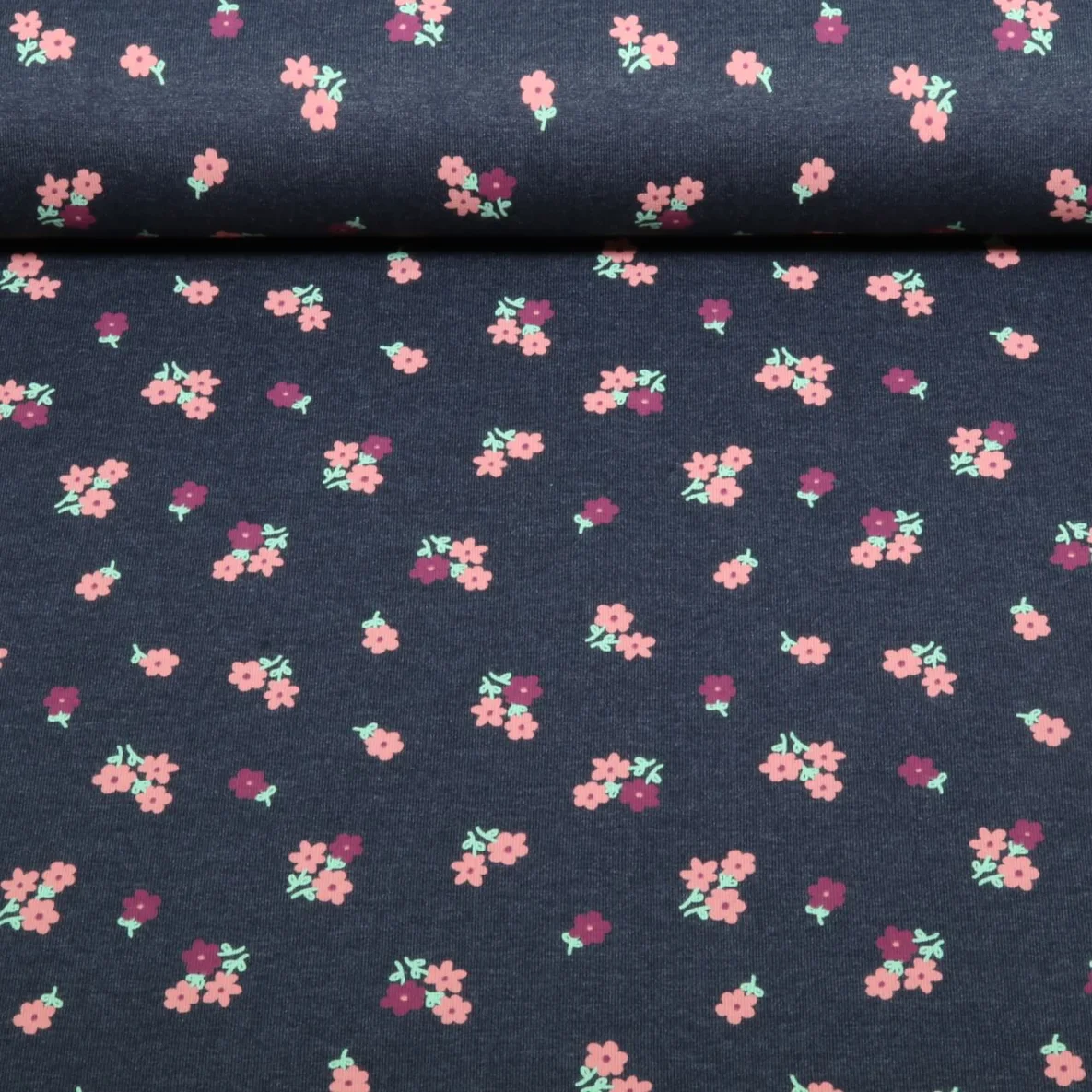 Jersey Mille Fleur Blumen Blau Melange