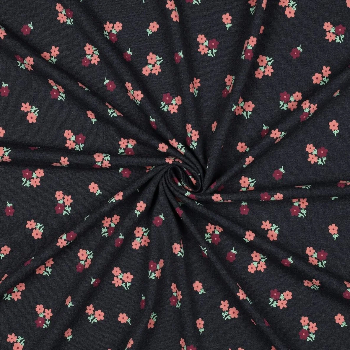 Jersey Mille Fleur Blumen Blau Melange