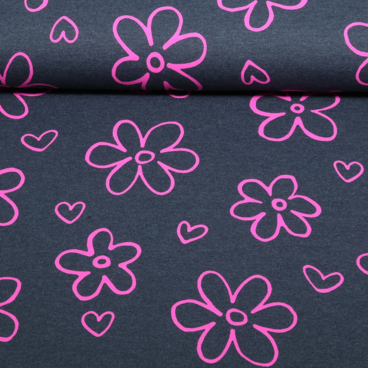 Jersey Neon Blumen Blau Melange