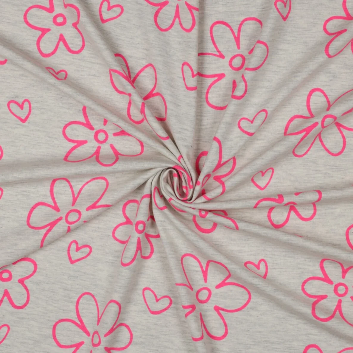 Jersey Neon Blumen Hellgrau Melange
