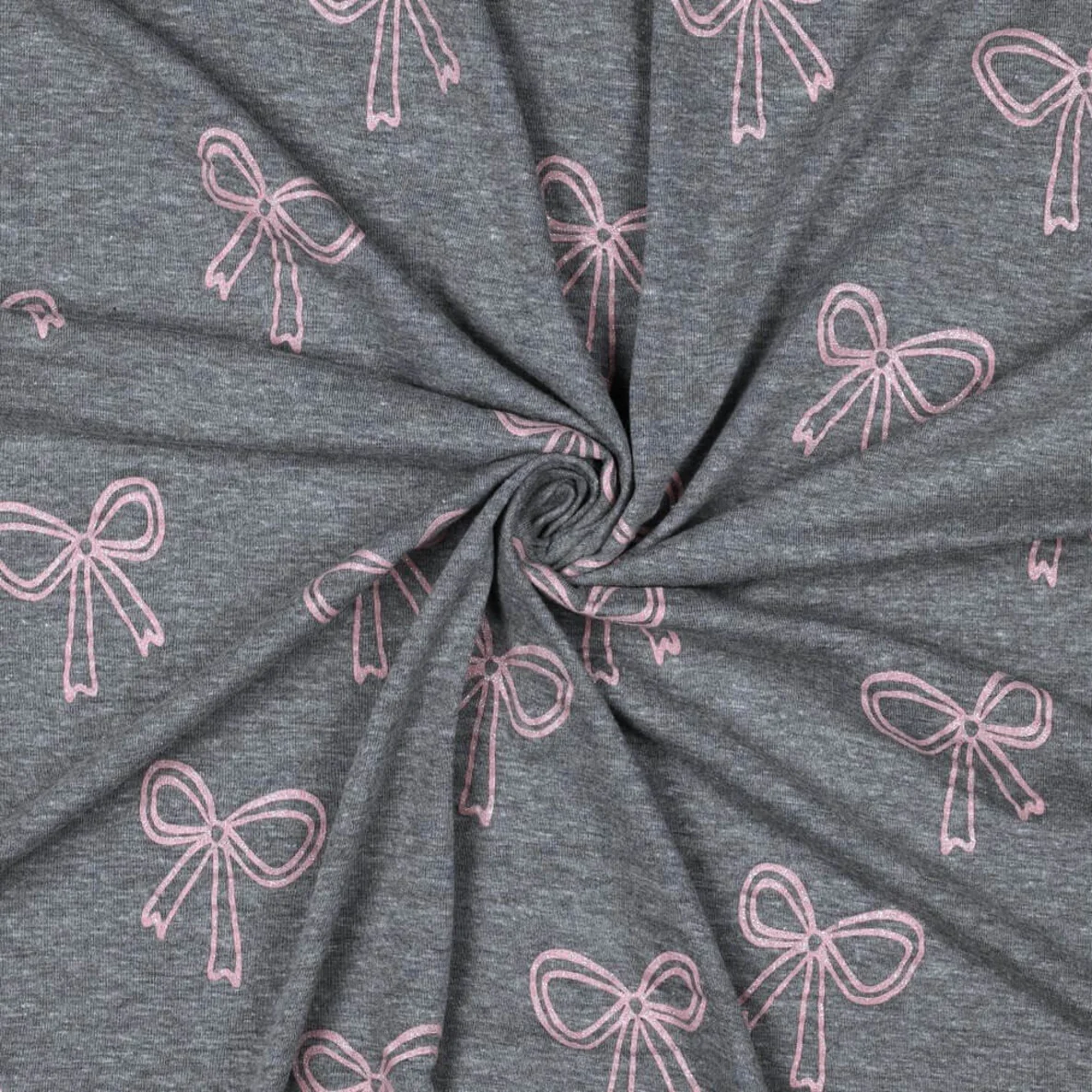 Jersey Schleifen Glitzer Grau Melange