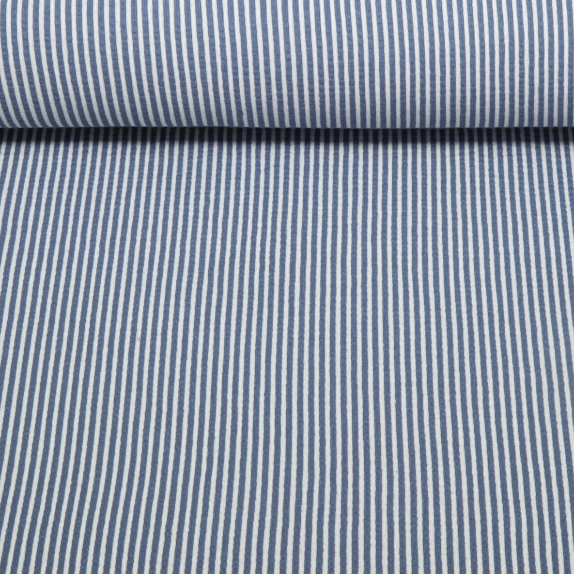 Jersey Seersucker Streifen Blau Weiß