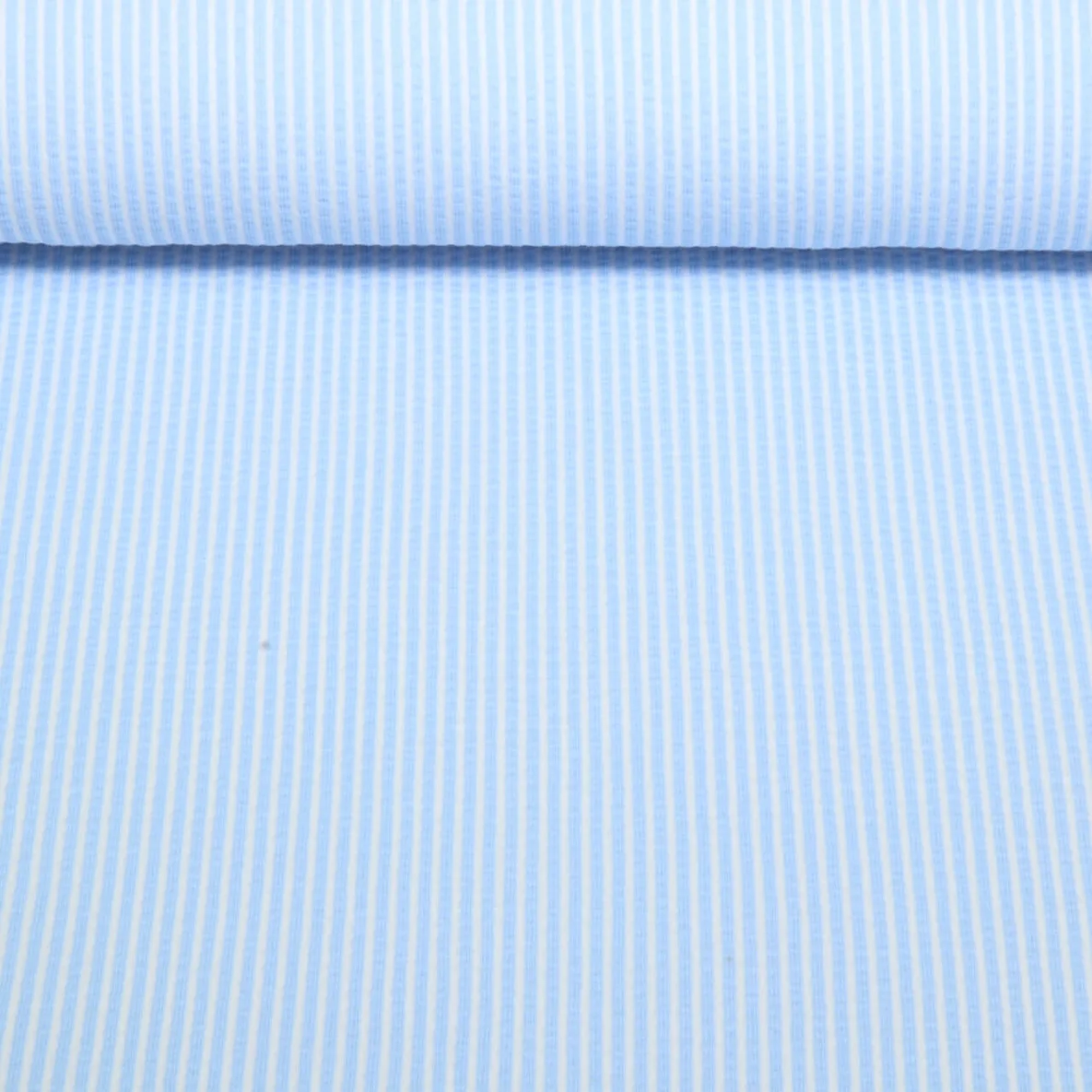 Jersey Seersucker Streifen Hellblau Weiß