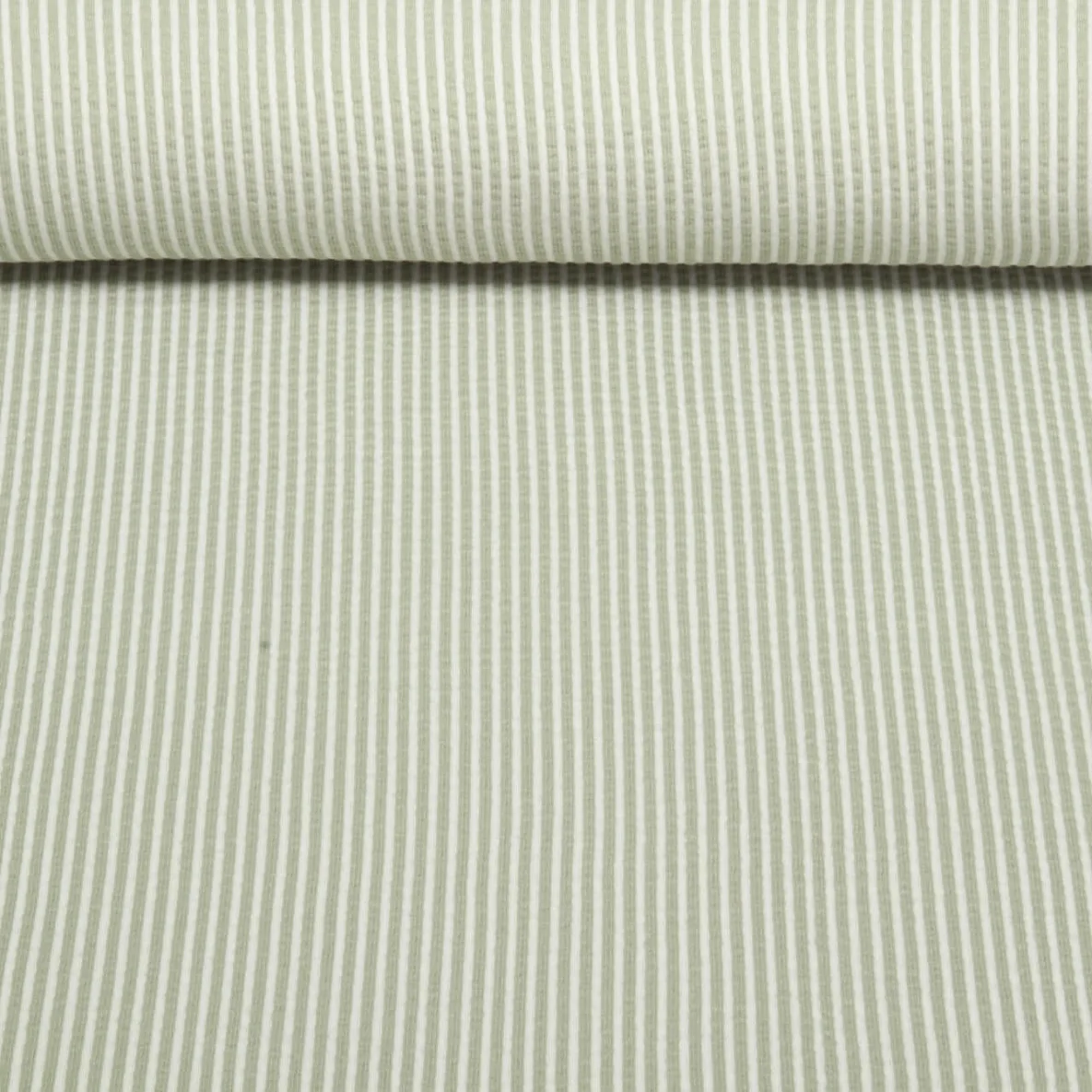 Jersey Seersucker Streifen Khaki Weiß