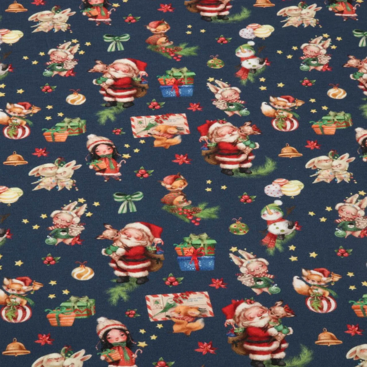 Jersey Weihnachtsmann Und Tiere Blau