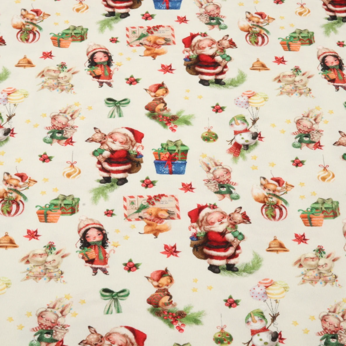 Jersey Weihnachtsmann Und Tiere Ecru