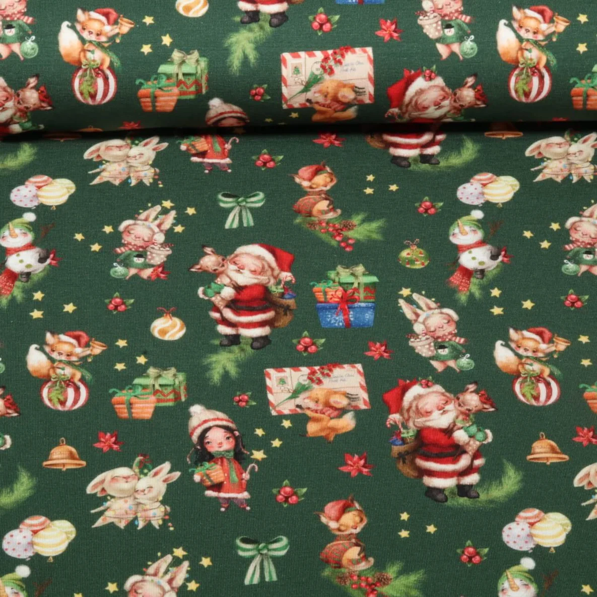 Jersey Weihnachtsmann Und Tiere Grün