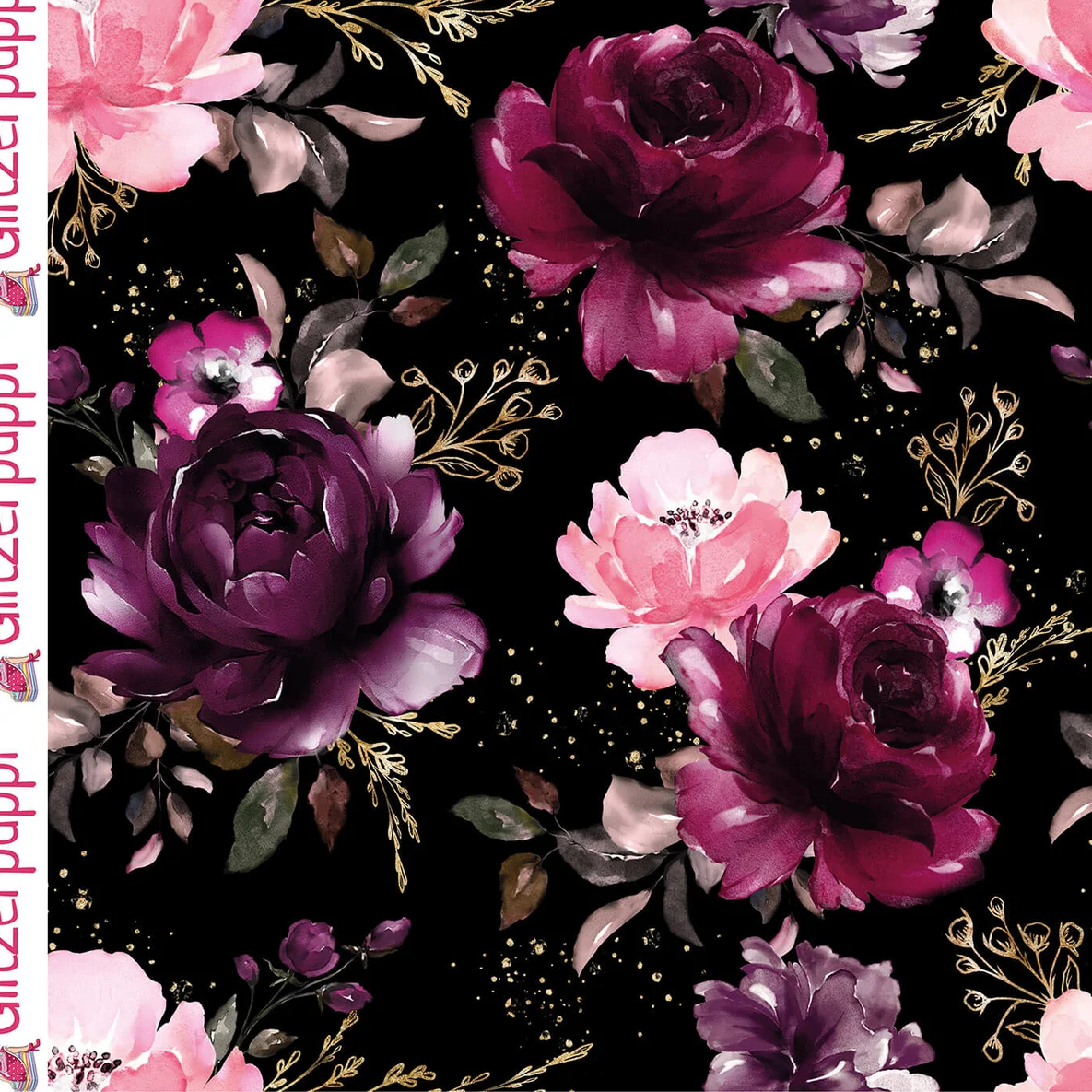 Jogging Glitzerpüppi Digitaldruck Rosen Schwarz