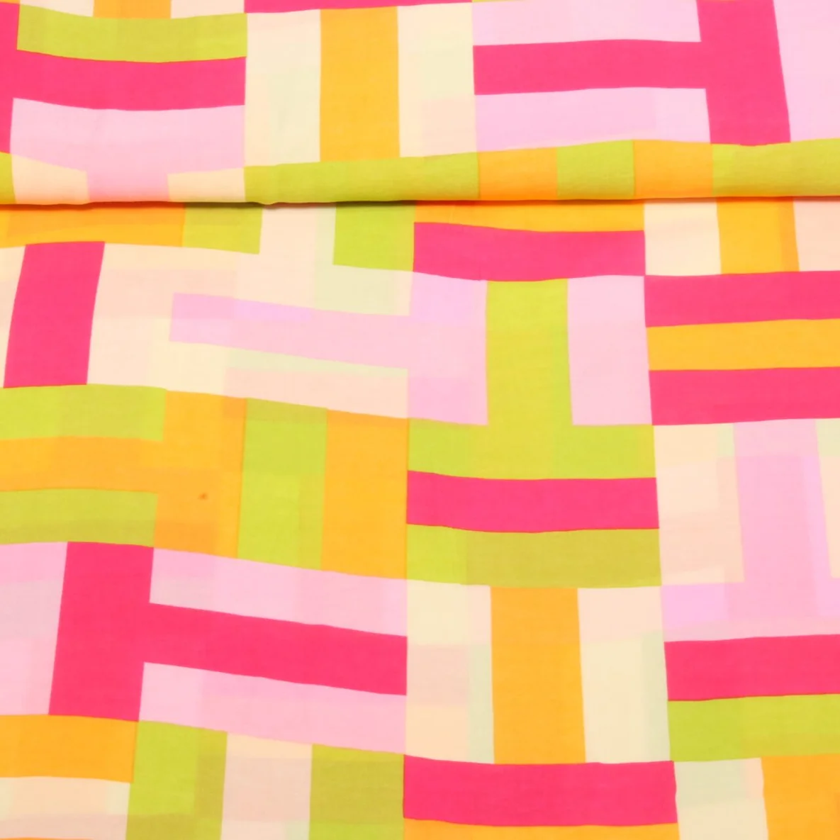 Kleider und Blusenstoff - Bunte Rechtecke Pink Multicolor