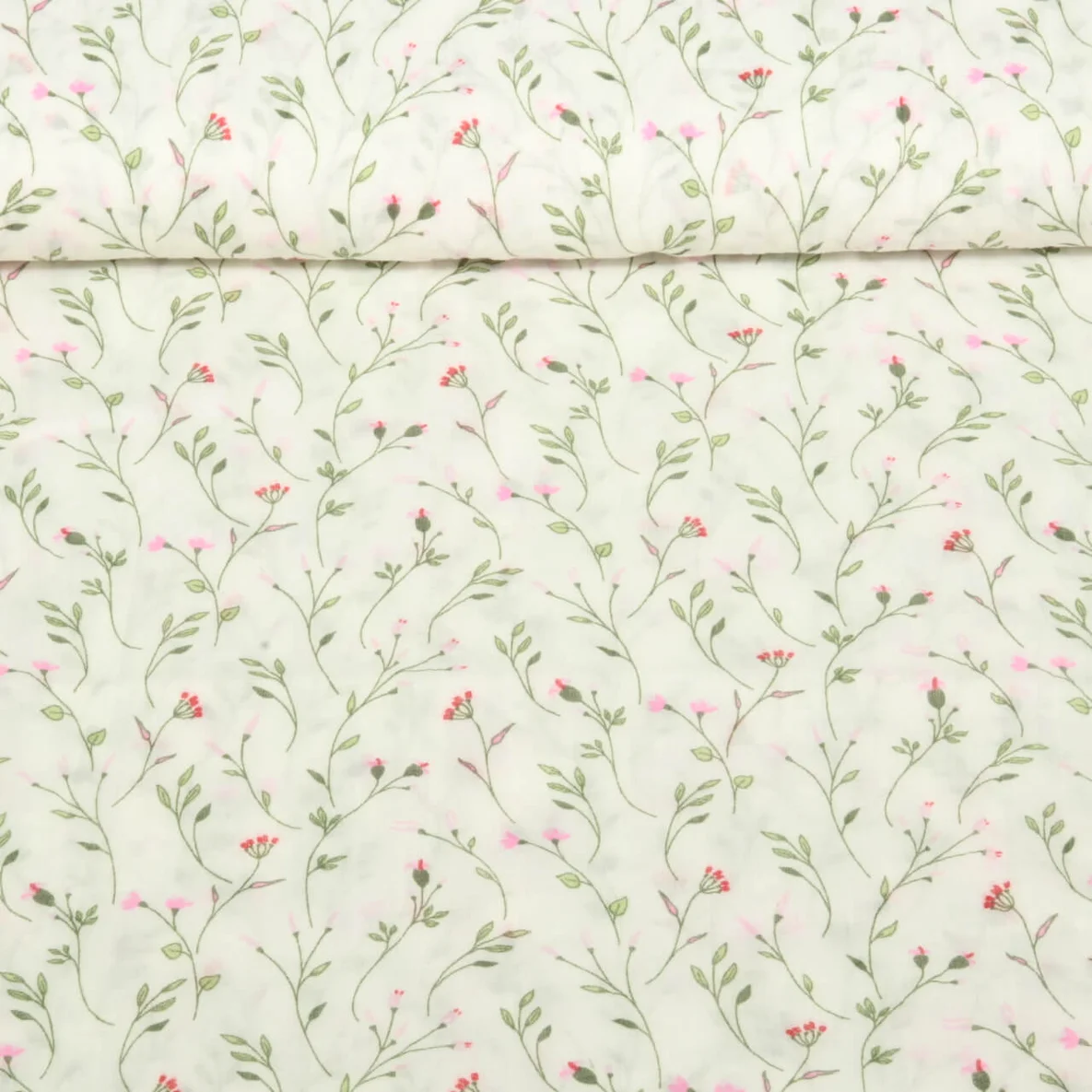 Kleider und Blusenstoff Crash Blümchen Weiß Rot