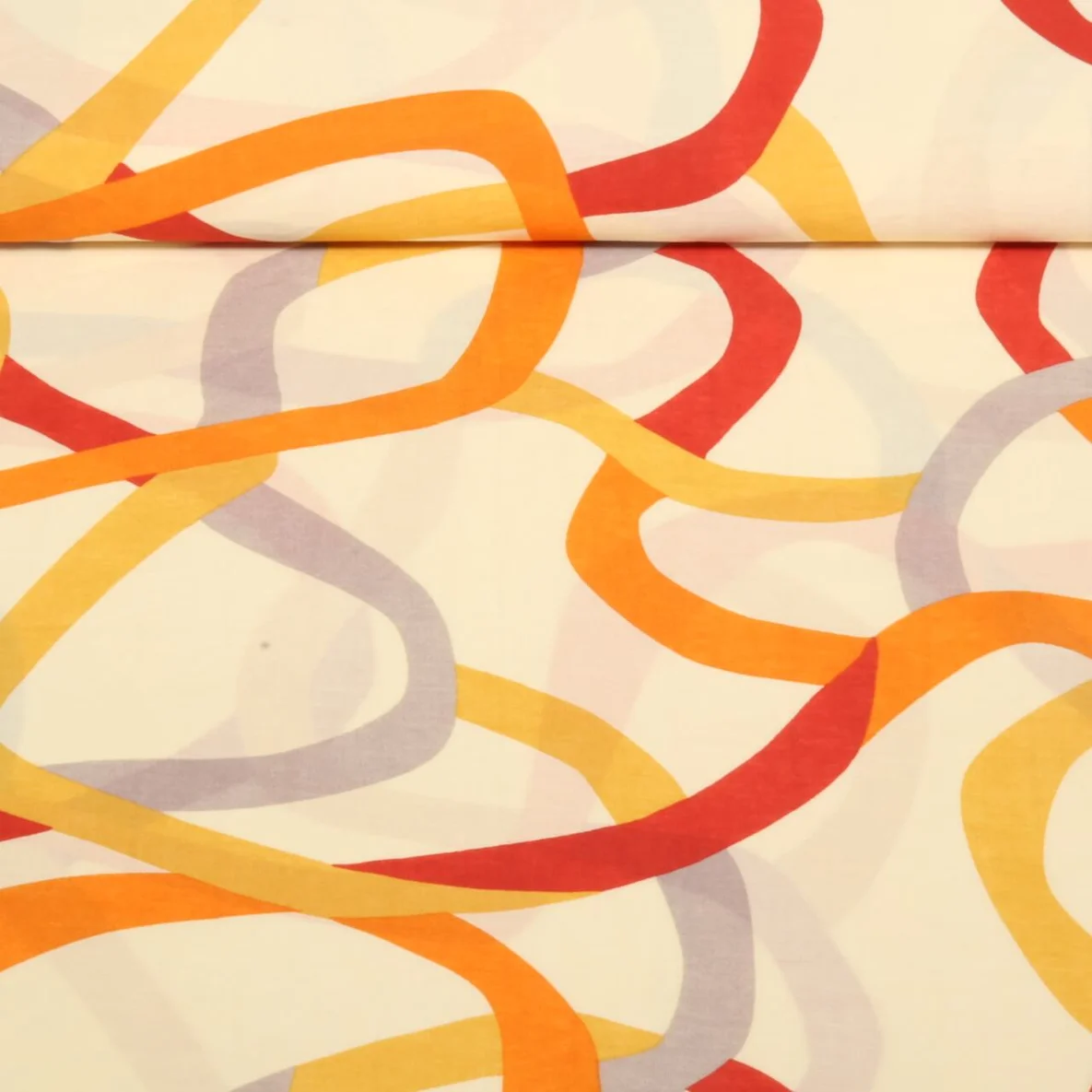 Kleider und Blusenstoff Linien Ecru Orange