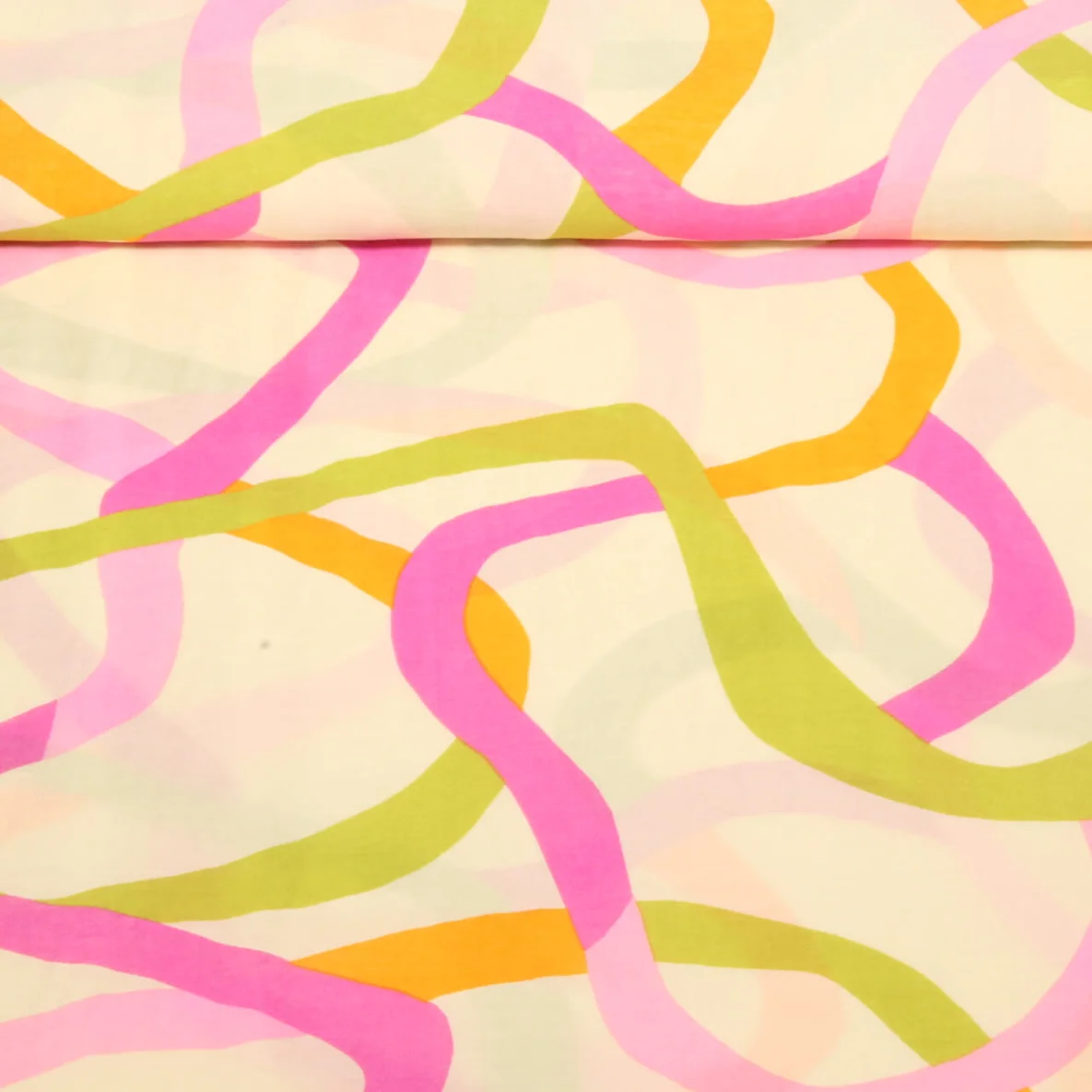 Kleider und Blusenstoff Linien Ecru Pink