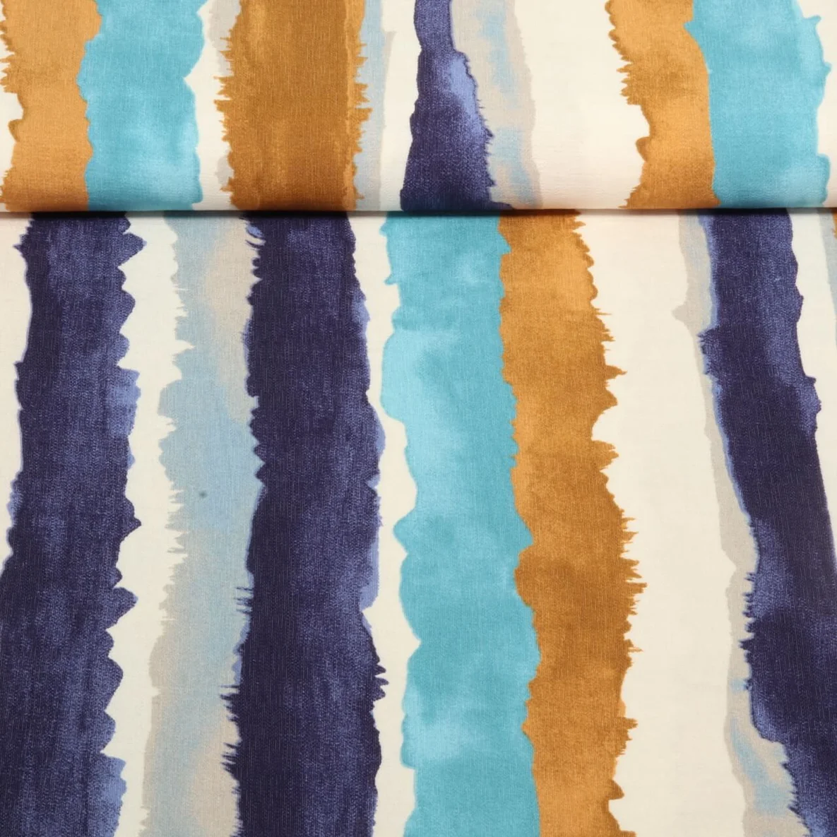 Kleider und Blusenstoff Streifen Aquarell Blau