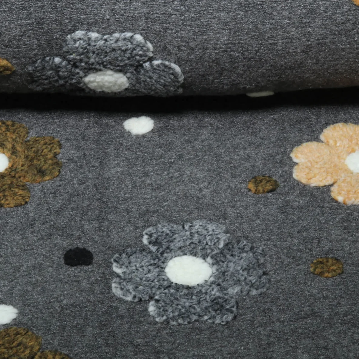 Mantelstoff B-Trendy 3D-Blumen Grau