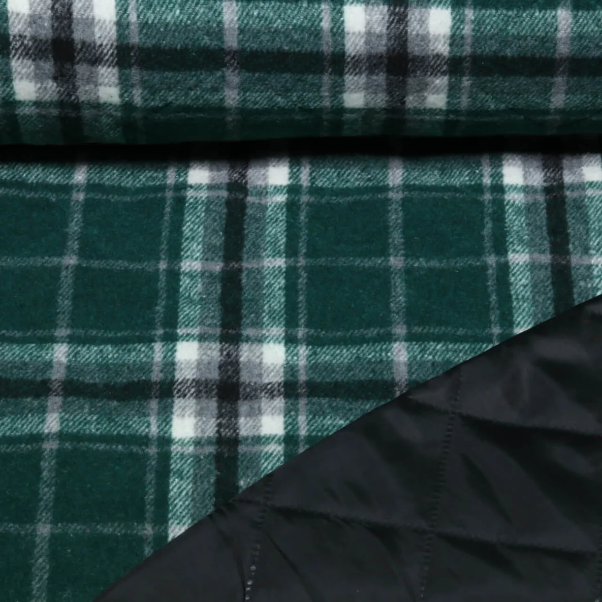 Mantelstoff Jacquard Karo Petrolgrün