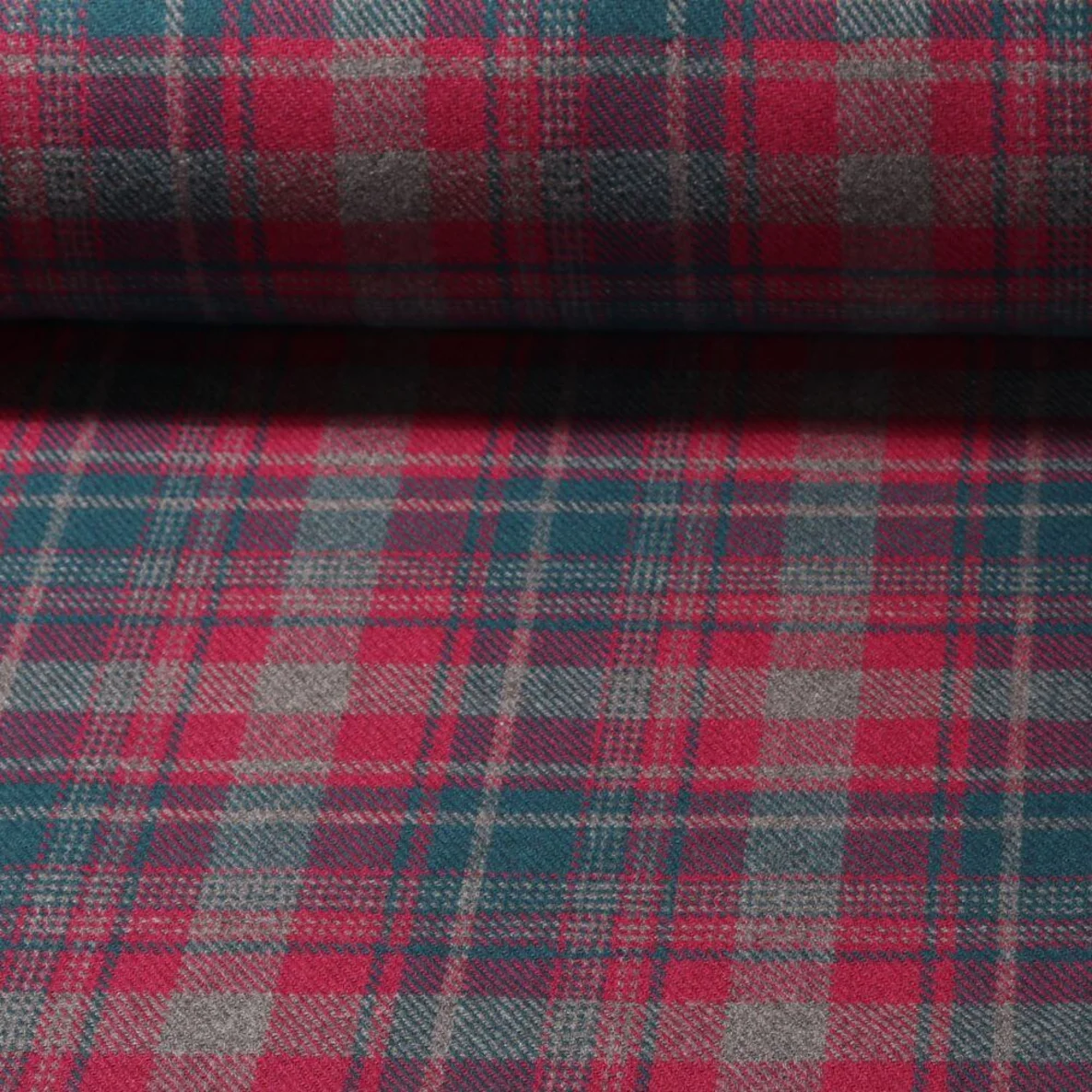 Mantelstoff Karo Fuchsia Grau