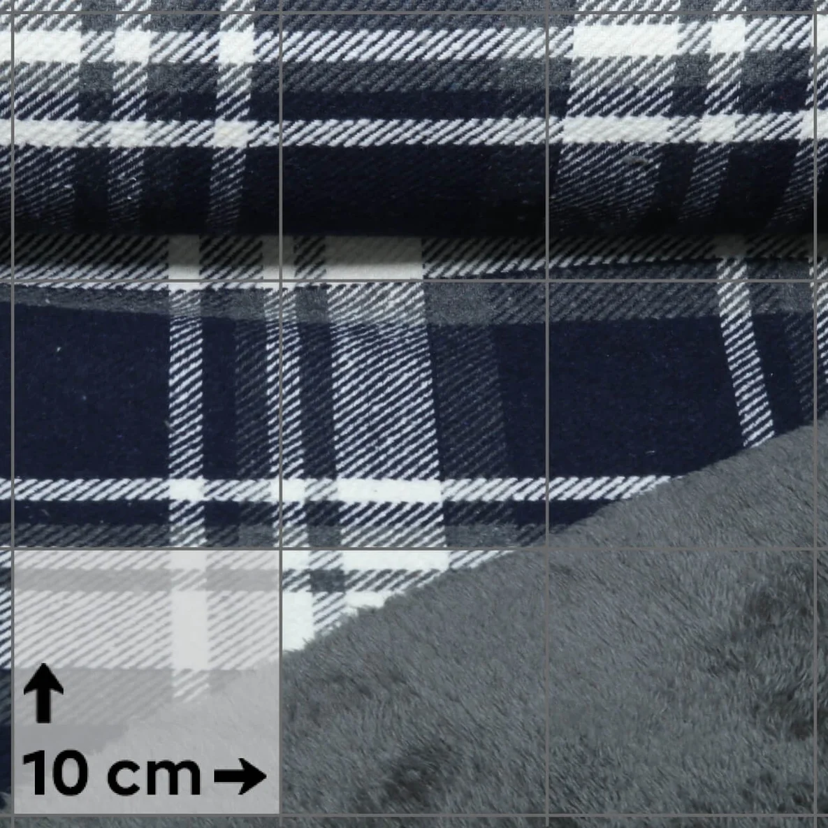 Mantelstoff Tweed Karo Navy mit Fellabseite