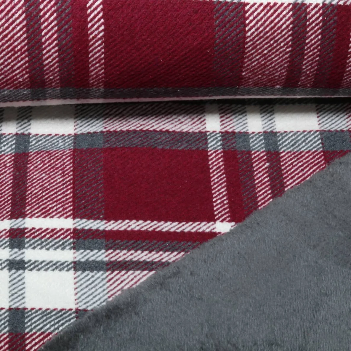 Mantelstoff Tweed Karo mit Fellbabseite Bordeaux
