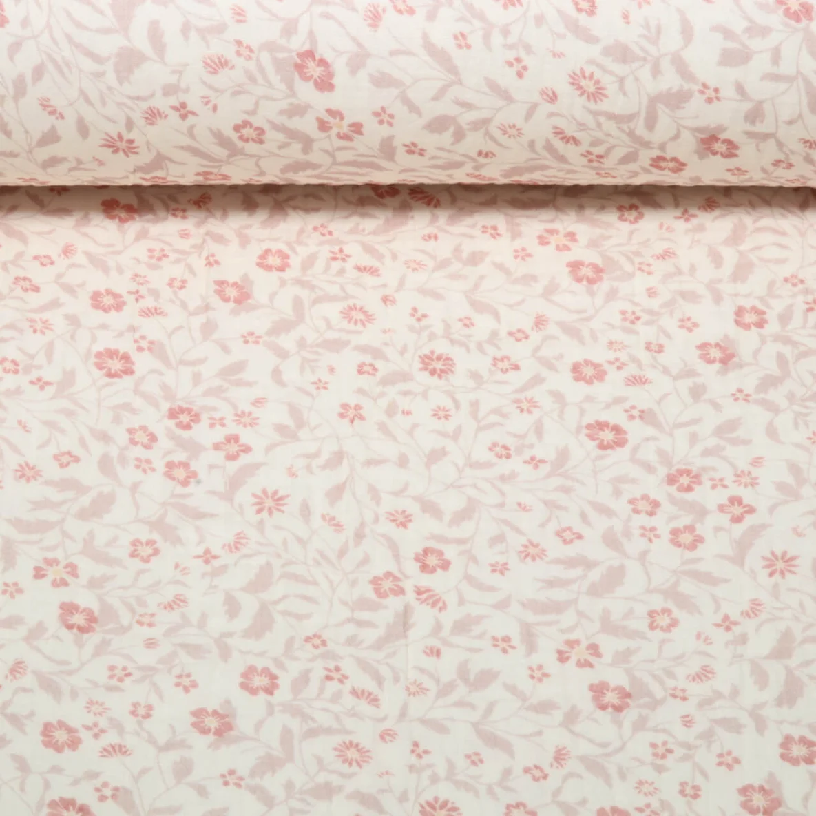 Musselin Extrabreit Blumen Ecru Altrosa 