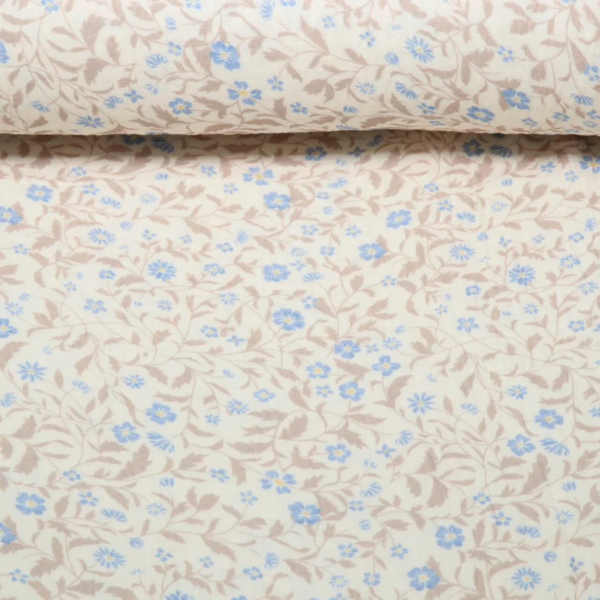 Musselin Extrabreit Blumen Ecru Blau 