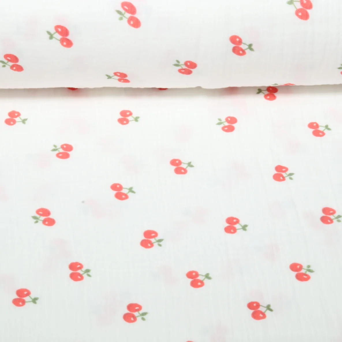 Musselin Extrabreit Kirschen Weiß 