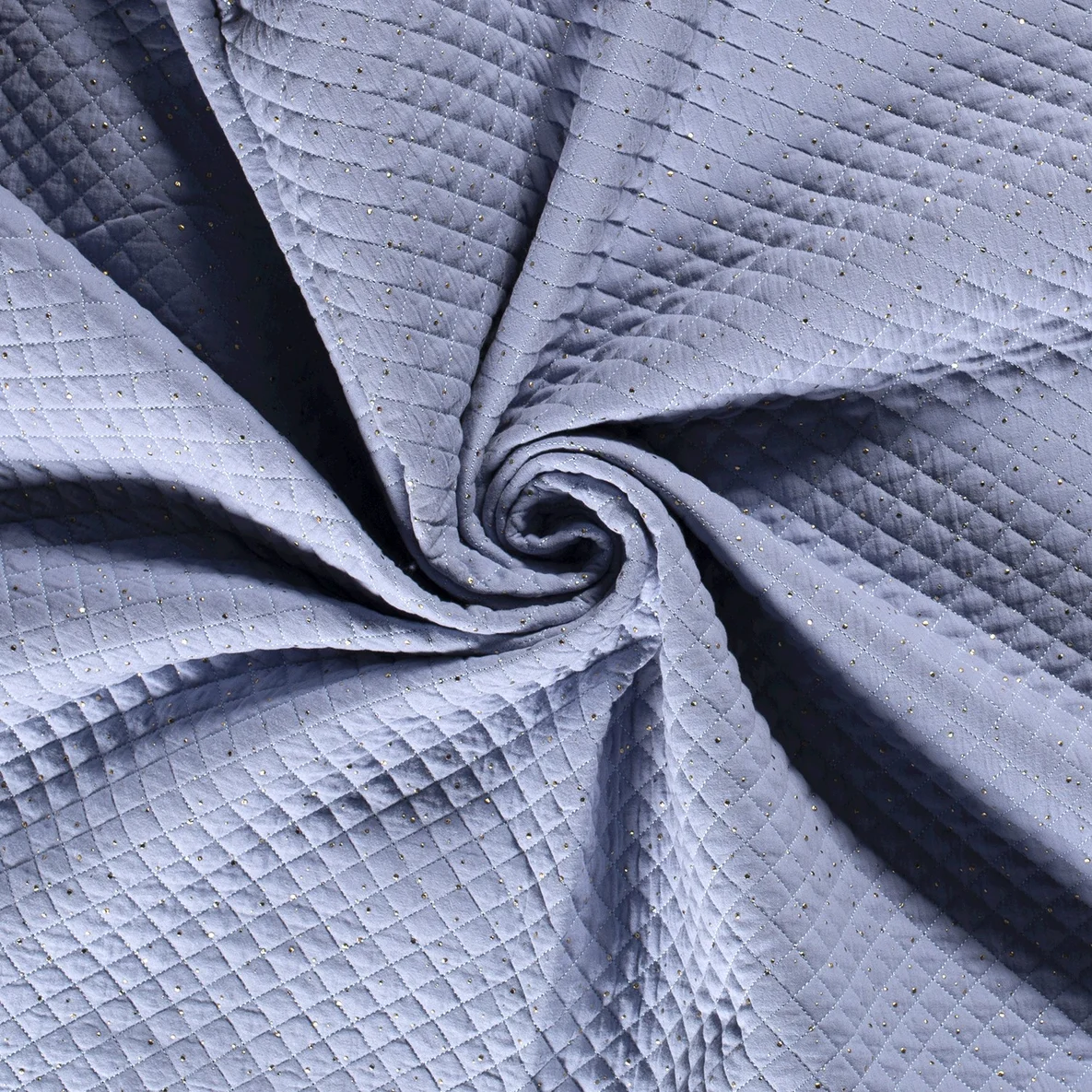 Musselin Stepper goldene Punkte Hellblau