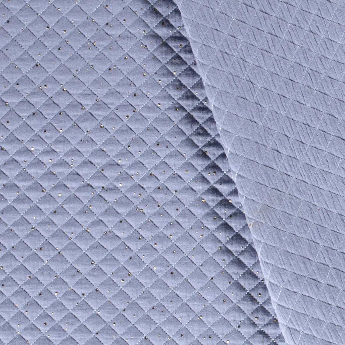 Musselin Stepper goldene Punkte Hellblau