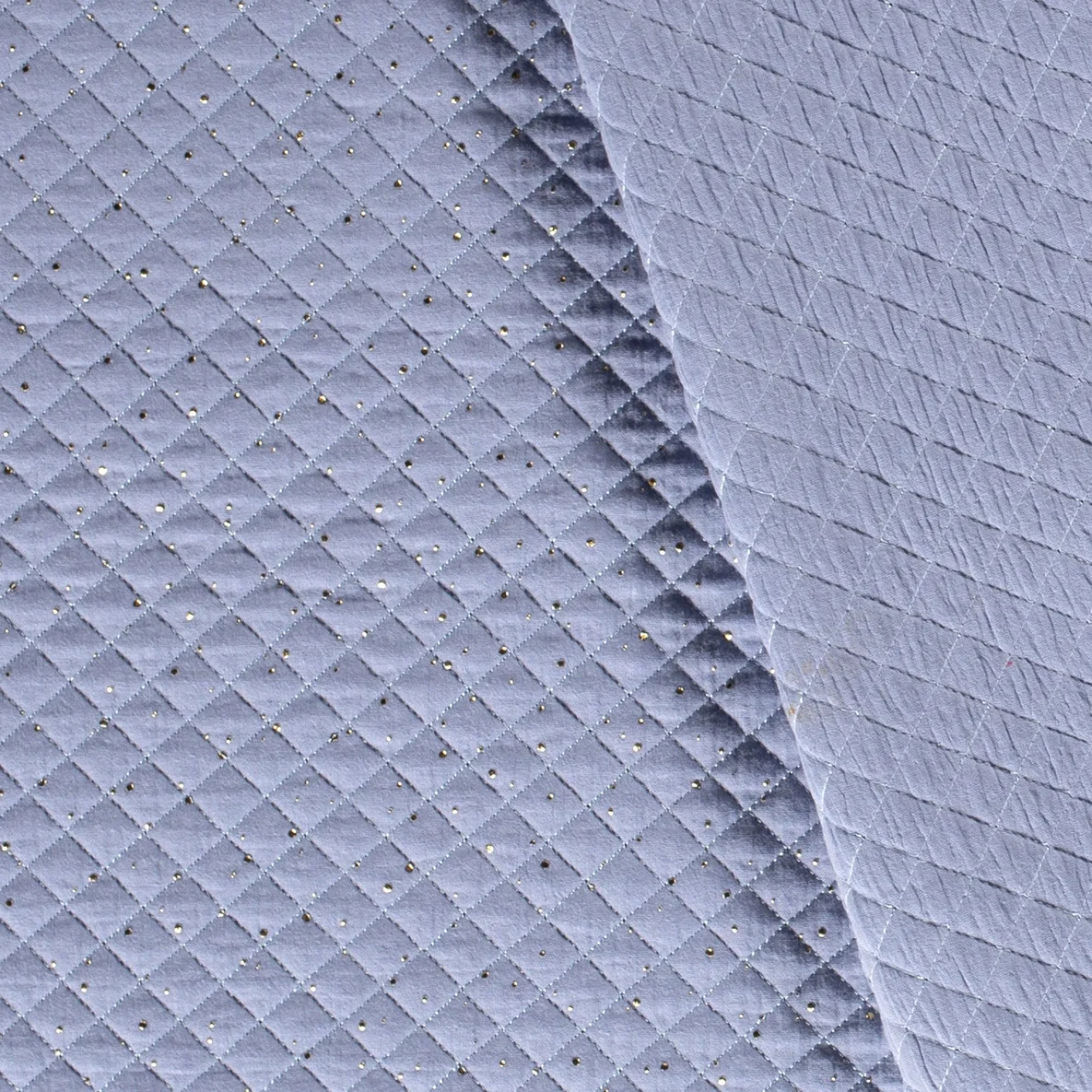 Musselin Stepper goldene Punkte Hellblau