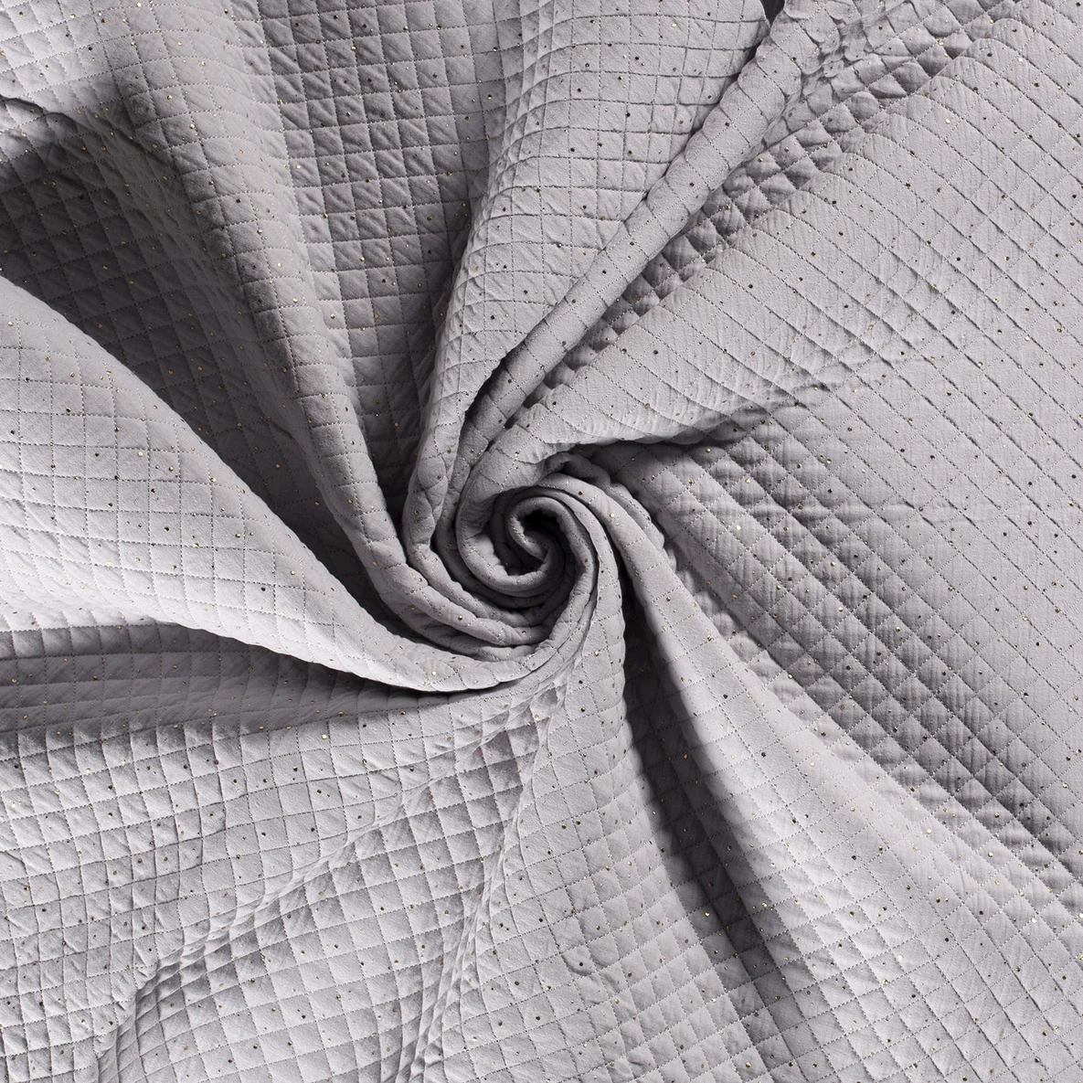 Musselin Stepper goldene Punkte Hellgrau