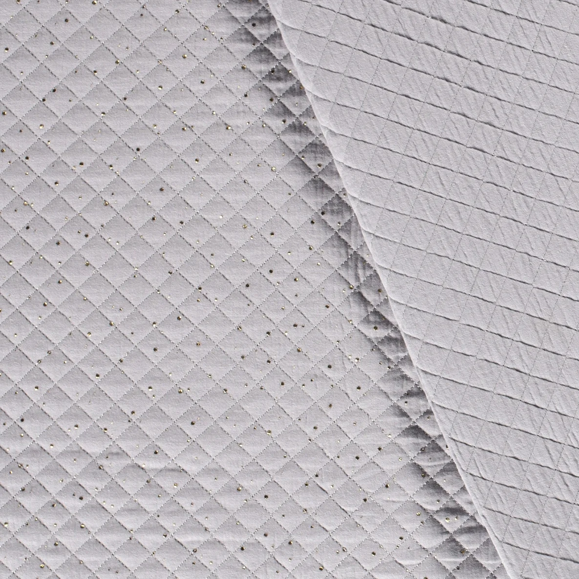 Musselin Stepper goldene Punkte Hellgrau