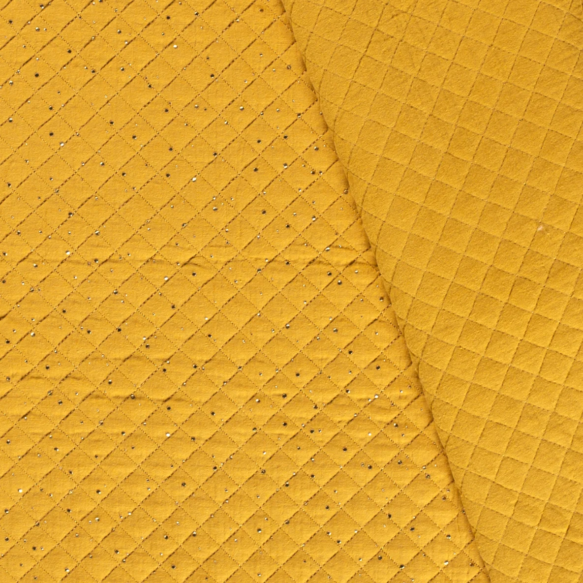 Musselin Stepper goldene Punkte Senfgelb