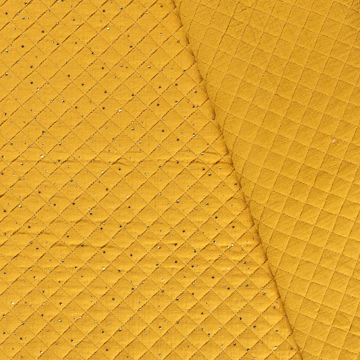 Musselin Stepper goldene Punkte Senfgelb