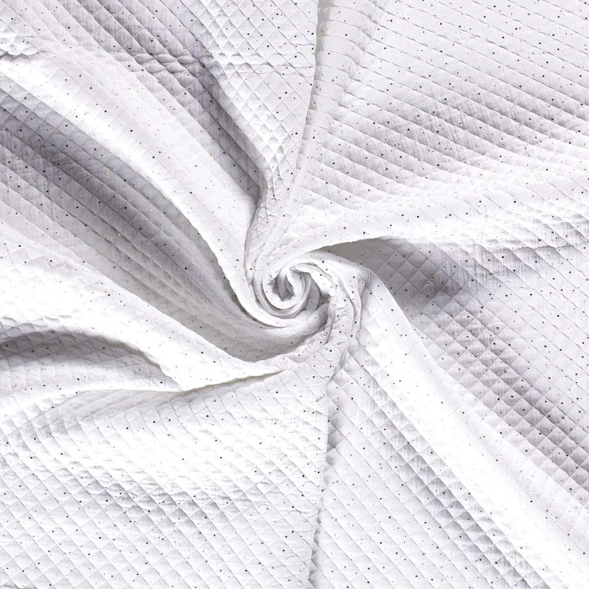 Musselin Stepper goldene Punkte Weiß