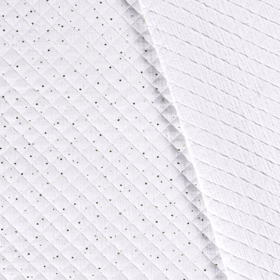 Musselin Stepper goldene Punkte Weiß