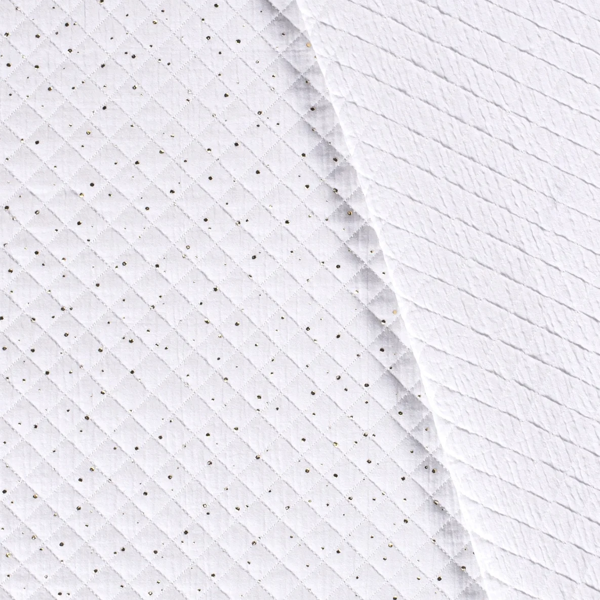 Musselin Stepper goldene Punkte Weiß