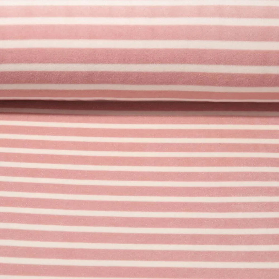 Nickistoff Velours Streifen Altrosa Ecru