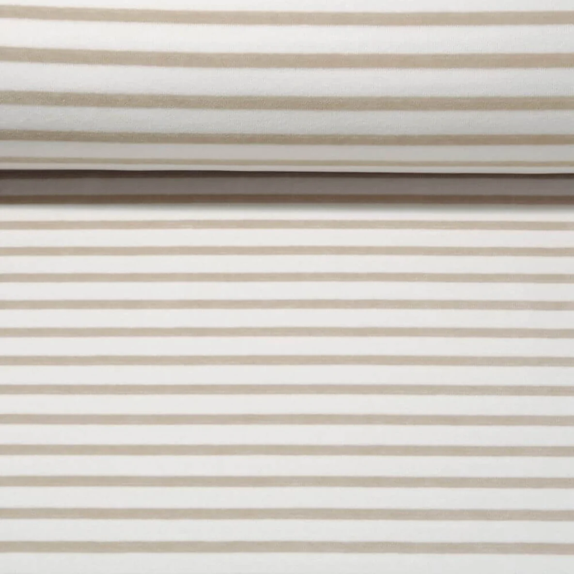 Nickistoff Velours Streifen Ecru Sand