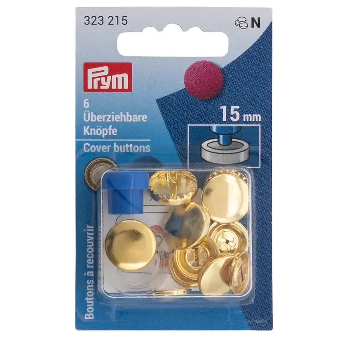 PRYM Überziehbare Knöpfe mit Werkzeug 15mm goldfarbig 6Stück
