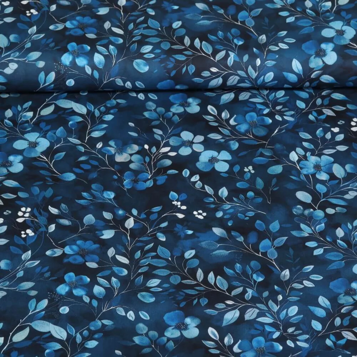 Popeline Blumenzweige Blau