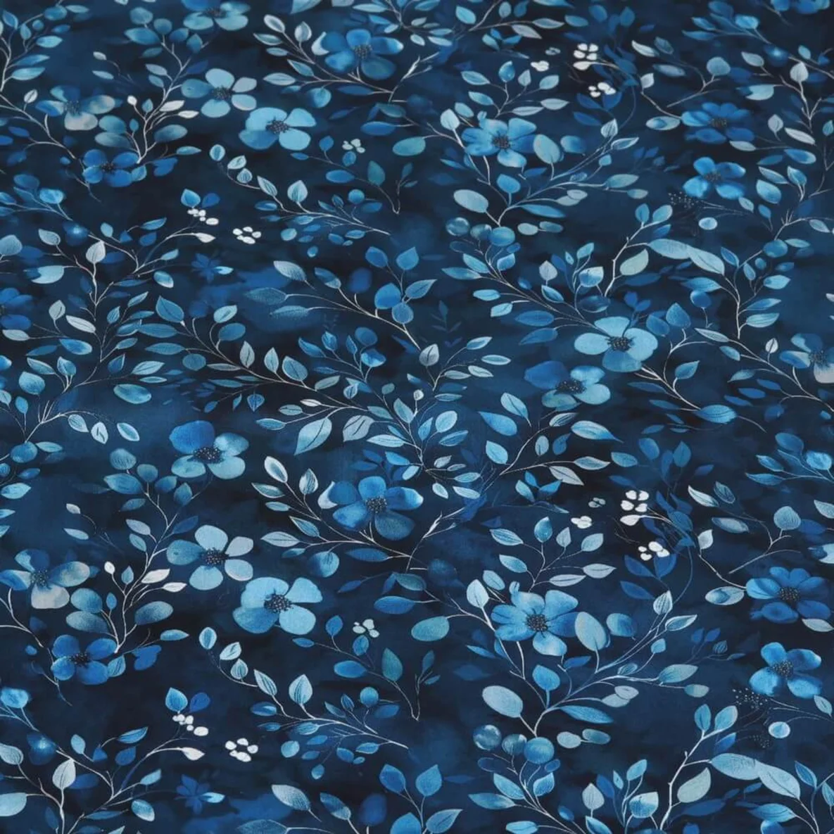 Popeline Blumenzweige Blau